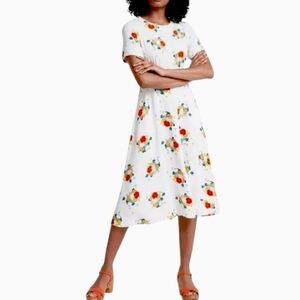 Boden Ivory Women Blooming Bouquet Ruth Midi Floral Spring Dress Side Pockets 4